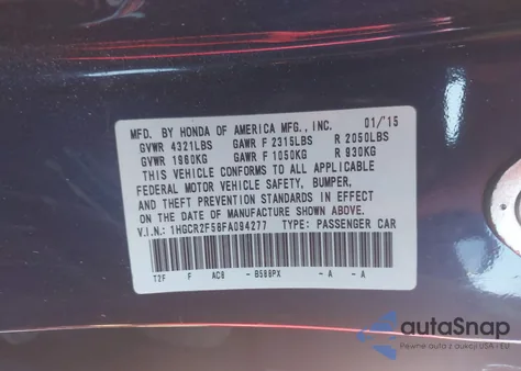 2015 Honda Accord Sport z USA, uszkodzony, nr VIN 1HGCR2F58FA094277